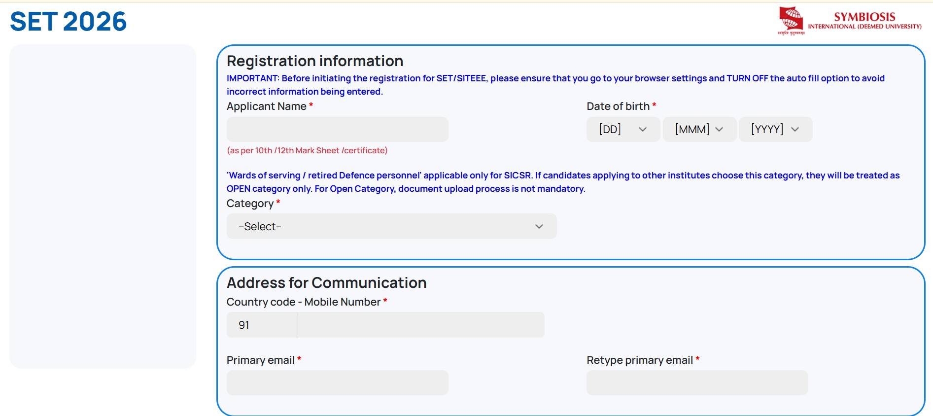 SET Application form 2026