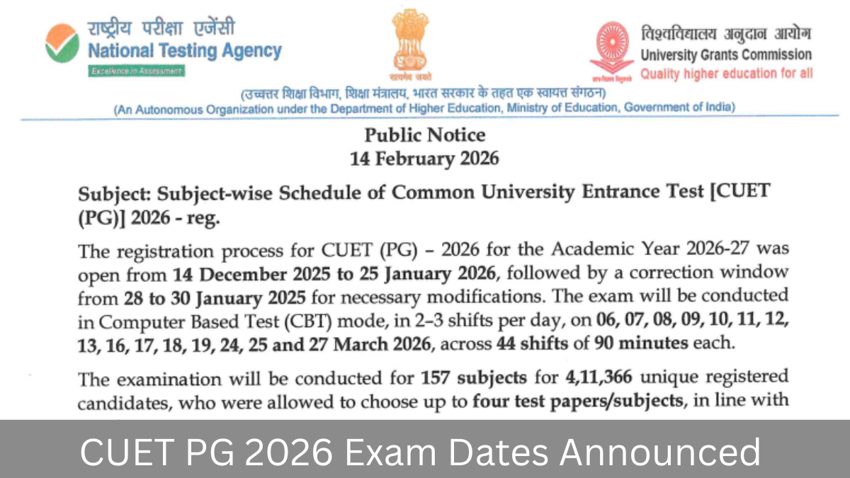 CUET PG 2026 Exam Dates Announced