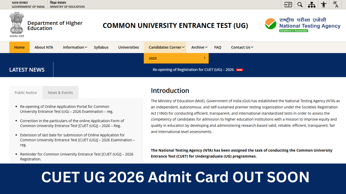 CUET UG 2026 Admit Card OUT SOON