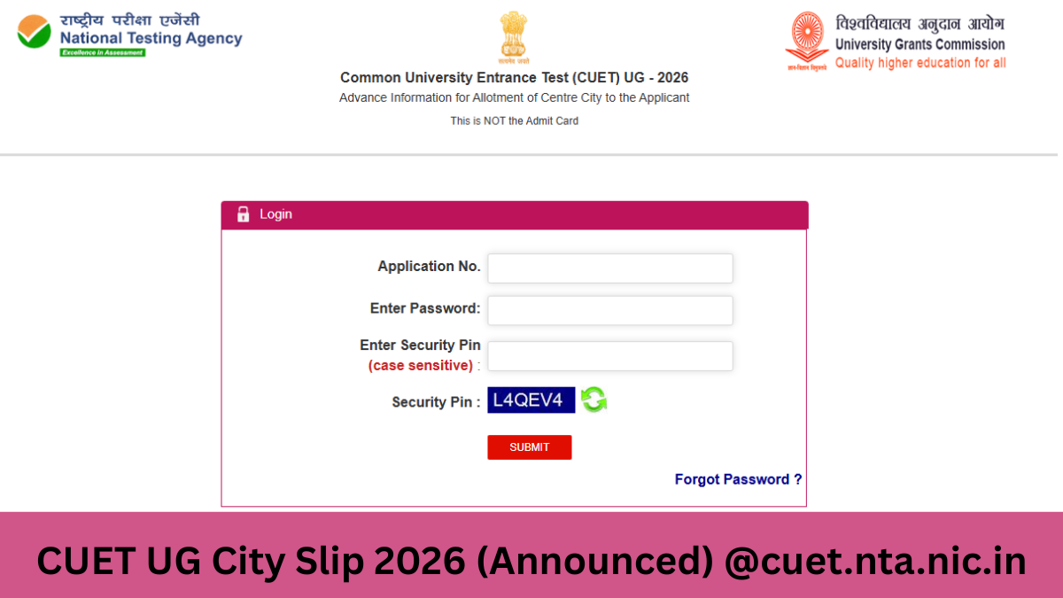 CUET UG City Intimation Slip 2026